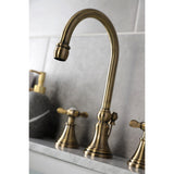 Essex Two-Handle 3-Hole Deck Mount Widespread Bathroom Faucet with Brass Pop-Up
