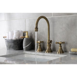 Essex Two-Handle 3-Hole Deck Mount Widespread Bathroom Faucet with Brass Pop-Up
