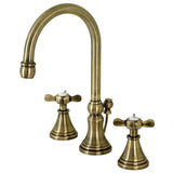 Essex Two-Handle 3-Hole Deck Mount Widespread Bathroom Faucet with Brass Pop-Up