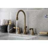 NuFrench Two-Handle 3-Hole Deck Mount Widespread Bathroom Faucet with Brass Pop-Up
