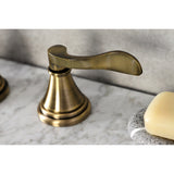 NuFrench Two-Handle 3-Hole Deck Mount Widespread Bathroom Faucet with Brass Pop-Up