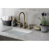NuFrench Two-Handle 3-Hole Deck Mount Widespread Bathroom Faucet with Brass Pop-Up