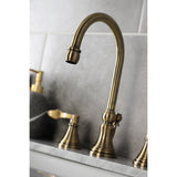 NuFrench Two-Handle 3-Hole Deck Mount Widespread Bathroom Faucet with Brass Pop-Up