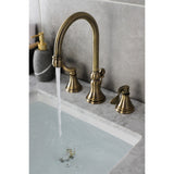 NuFrench Two-Handle 3-Hole Deck Mount Widespread Bathroom Faucet with Brass Pop-Up