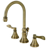 NuFrench Two-Handle 3-Hole Deck Mount Widespread Bathroom Faucet with Brass Pop-Up