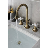 Governor Two-Handle 3-Hole Deck Mount Widespread Bathroom Faucet with Brass Pop-Up