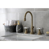 Governor Two-Handle 3-Hole Deck Mount Widespread Bathroom Faucet with Brass Pop-Up
