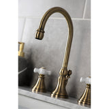 Governor Two-Handle 3-Hole Deck Mount Widespread Bathroom Faucet with Brass Pop-Up