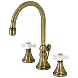 Governor Two-Handle 3-Hole Deck Mount Widespread Bathroom Faucet with Brass Pop-Up