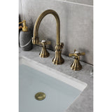 Millennium Two-Handle 3-Hole Deck Mount Widespread Bathroom Faucet with Brass Pop-Up