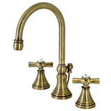 Millennium Two-Handle 3-Hole Deck Mount Widespread Bathroom Faucet with Brass Pop-Up