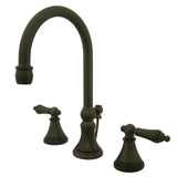 Governor Two-Handle 3-Hole Deck Mount Widespread Bathroom Faucet with Brass Pop-Up
