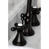 Governor Two-Handle 3-Hole Deck Mount Widespread Bathroom Faucet with Brass Pop-Up