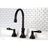NuFrench Two-Handle 3-Hole Deck Mount Widespread Bathroom Faucet with Brass Pop-Up