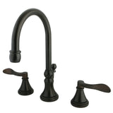 NuFrench Two-Handle 3-Hole Deck Mount Widespread Bathroom Faucet with Brass Pop-Up