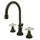 Governor Two-Handle 3-Hole Deck Mount Widespread Bathroom Faucet with Brass Pop-Up