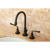 Silver Sage Two-Handle 3-Hole Deck Mount Widespread Bathroom Faucet with Brass Pop-Up