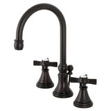 Millennium Two-Handle 3-Hole Deck Mount Widespread Bathroom Faucet with Brass Pop-Up