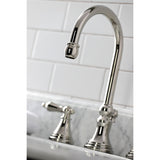 Governor Two-Handle 3-Hole Deck Mount Widespread Bathroom Faucet with Brass Pop-Up
