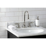 Governor Two-Handle 3-Hole Deck Mount Widespread Bathroom Faucet with Brass Pop-Up