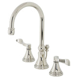 NuFrench Two-Handle 3-Hole Deck Mount Widespread Bathroom Faucet with Brass Pop-Up