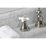 Governor Two-Handle 3-Hole Deck Mount Widespread Bathroom Faucet with Brass Pop-Up
