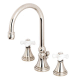 Governor Two-Handle 3-Hole Deck Mount Widespread Bathroom Faucet with Brass Pop-Up