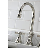 Millennium Two-Handle 3-Hole Deck Mount Widespread Bathroom Faucet with Brass Pop-Up