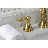 Governor Two-Handle 3-Hole Deck Mount Widespread Bathroom Faucet with Brass Pop-Up