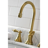 Governor Two-Handle 3-Hole Deck Mount Widespread Bathroom Faucet with Brass Pop-Up