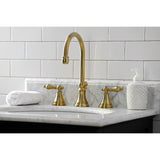 Governor Two-Handle 3-Hole Deck Mount Widespread Bathroom Faucet with Brass Pop-Up