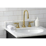 Governor Two-Handle 3-Hole Deck Mount Widespread Bathroom Faucet with Brass Pop-Up
