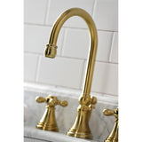 Governor Two-Handle 3-Hole Deck Mount Widespread Bathroom Faucet with Brass Pop-Up