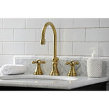Governor Two-Handle 3-Hole Deck Mount Widespread Bathroom Faucet with Brass Pop-Up