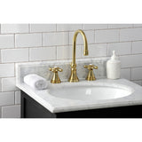 Governor Two-Handle 3-Hole Deck Mount Widespread Bathroom Faucet with Brass Pop-Up