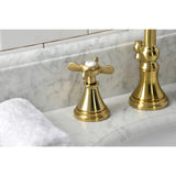 Essex Two-Handle 3-Hole Deck Mount Widespread Bathroom Faucet with Brass Pop-Up