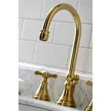 Essex Two-Handle 3-Hole Deck Mount Widespread Bathroom Faucet with Brass Pop-Up