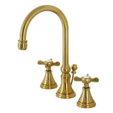 Essex Two-Handle 3-Hole Deck Mount Widespread Bathroom Faucet with Brass Pop-Up