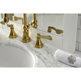NuFrench Two-Handle 3-Hole Deck Mount Widespread Bathroom Faucet with Brass Pop-Up