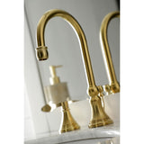 NuFrench Two-Handle 3-Hole Deck Mount Widespread Bathroom Faucet with Brass Pop-Up
