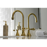NuFrench Two-Handle 3-Hole Deck Mount Widespread Bathroom Faucet with Brass Pop-Up