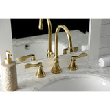 NuFrench Two-Handle 3-Hole Deck Mount Widespread Bathroom Faucet with Brass Pop-Up