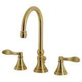NuFrench Two-Handle 3-Hole Deck Mount Widespread Bathroom Faucet with Brass Pop-Up