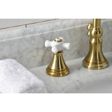 Governor Two-Handle 3-Hole Deck Mount Widespread Bathroom Faucet with Brass Pop-Up