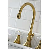 Governor Two-Handle 3-Hole Deck Mount Widespread Bathroom Faucet with Brass Pop-Up