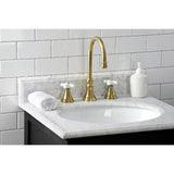 Governor Two-Handle 3-Hole Deck Mount Widespread Bathroom Faucet with Brass Pop-Up