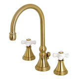 Governor Two-Handle 3-Hole Deck Mount Widespread Bathroom Faucet with Brass Pop-Up