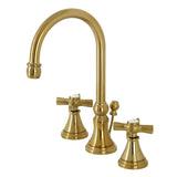 Millennium Two-Handle 3-Hole Deck Mount Widespread Bathroom Faucet with Brass Pop-Up