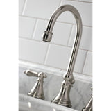 Governor Two-Handle 3-Hole Deck Mount Widespread Bathroom Faucet with Brass Pop-Up