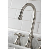 Governor Two-Handle 3-Hole Deck Mount Widespread Bathroom Faucet with Brass Pop-Up